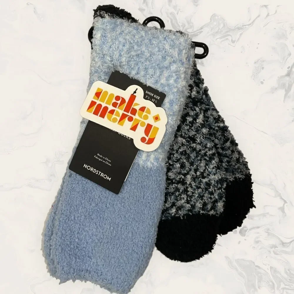 NWT Nordstrom Bundle of Three Crew Butter Socks - Size 7 1/2 - 12 1/2- Blu/ Tan